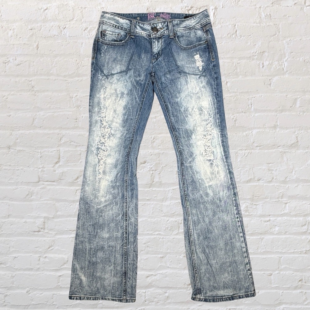 ReRock by Express Bootcut Jeans Womens 30x32 Acid Wash Distressed Low Rise Y2K